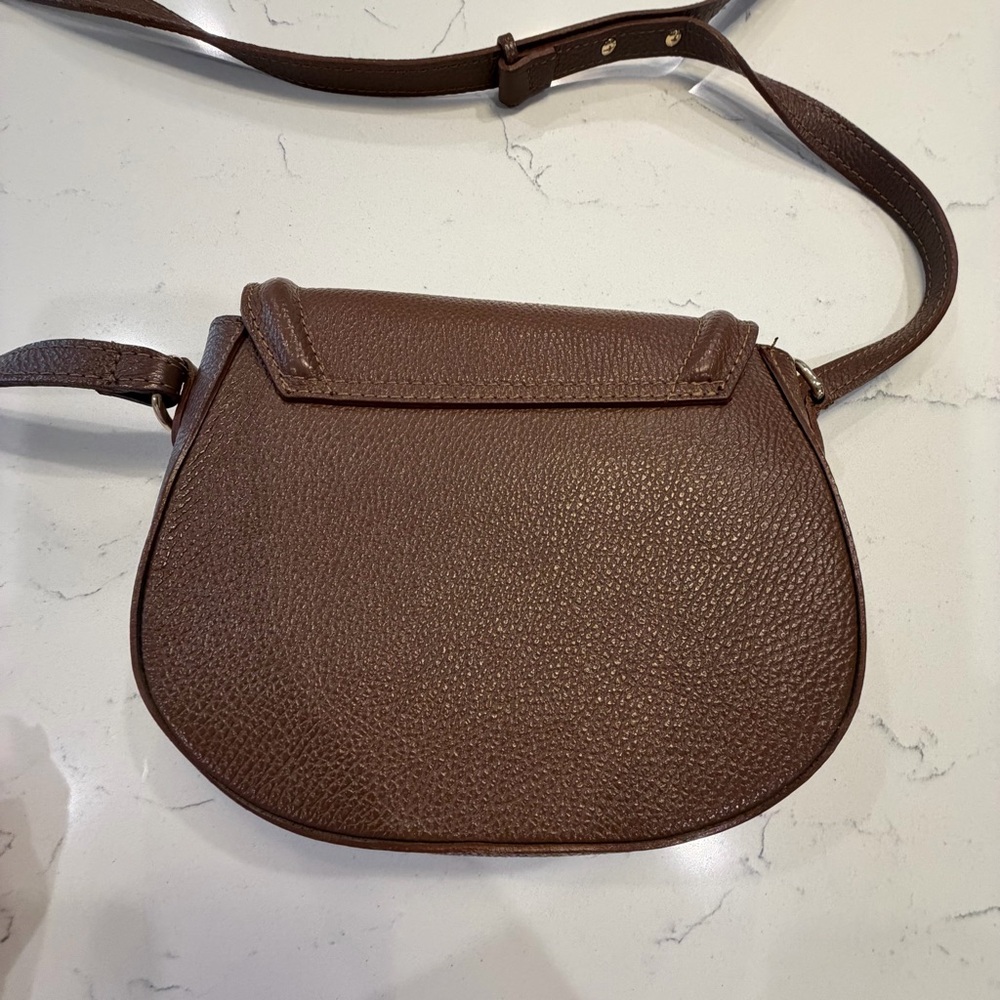 Women’s Brown Leather Crossbody Bag with Gold Ring Accent Italian - Picture 5 of 10